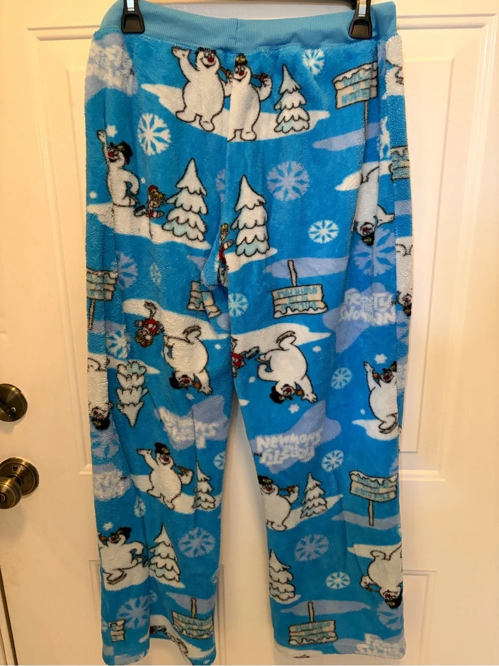 Blue Women's Fleece Pajama Pants with Snowman Print